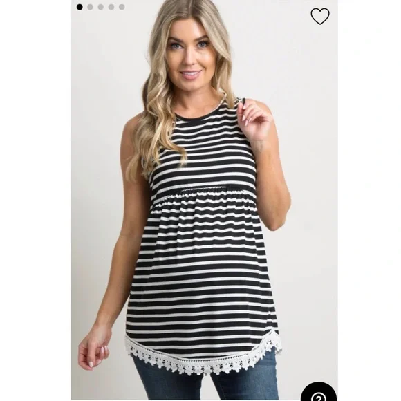 NEW PinkBlush Black Stripped Sleeveless Peplum Maternity Tunic - Picture 3 of 10